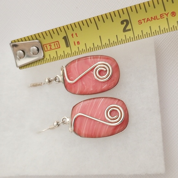 Alpaca Mexico Silver earrings and necklace set in Salmon color - Picture 3 of 7